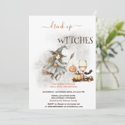 Hexenhut Wine Pumpkin Halloween Einladung (Stehend Vorderseite)