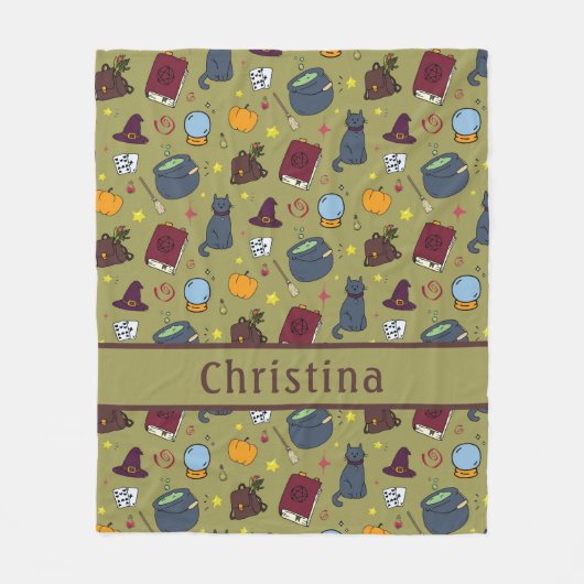 Hexenhutsche Kat Pumpkin Sage Green Fleecedecke (Vorderseite)