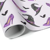 Hexenhutschuhe und Fledermäuse Lilac Halloween Mus Geschenkpapier (Rolleneckpunkt)