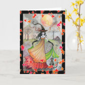 Hexenkarte und KatzenHalloween-Karte Karte (Gelbe Blume)