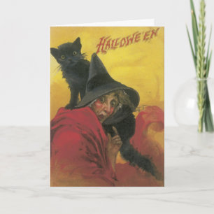Hexenkarte und Schwarze Katze Halloween-Karte Karte