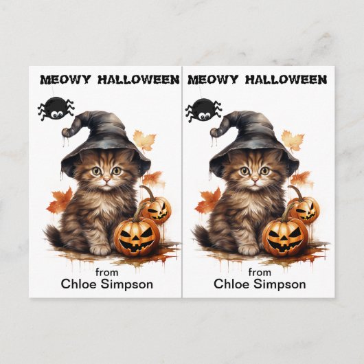 Hexenkätzchen Cat School Party Halloween Card Postkarte (Vorderseite)