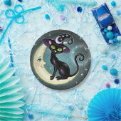 Hexenkatze auf Crescent Moon Halloween Wicca Pappteller (Party)