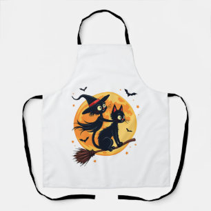 Hexenkatze auf einem Besenstiel � Halloween Nacht  Schürze