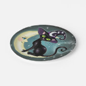 Hexenkatze auf zunehmendem Mond Halloween Wiccan W Pappteller (Schrägansicht)