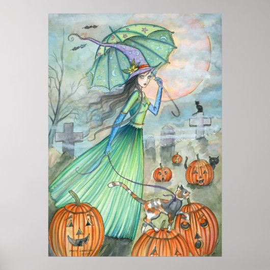 Hexenkatze Autumn Halloween Poster von M. Harrison (Vorne)