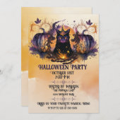 Hexenkatze Autumn Pumpkin Halloween Einladung (Vorne/Hinten)
