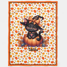 Hexenkatze Babyname Niedliche Halloween-Grenze B h Fleecedecke