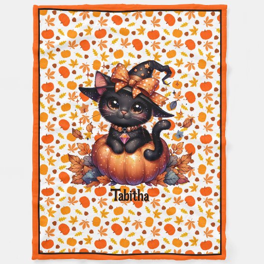 Hexenkatze Babyname Niedliche Halloween-Grenze B h Fleecedecke