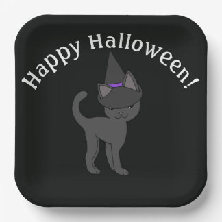 Hexenkatze Frohes Halloween Pappteller