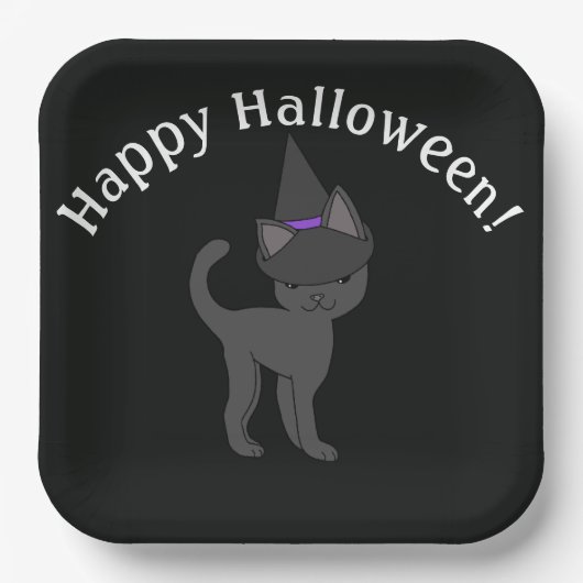 Hexenkatze Frohes Halloween Pappteller (Vorderseite)