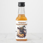Hexenkatze für glückliches Halloween Alkoholflaschenetikett (Vorderseite)