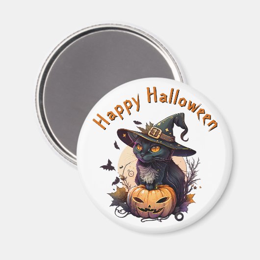 Hexenkatze für glückliches Halloween Magnet (Vorderseite/Rückseite)