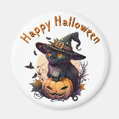 Hexenkatze für glückliches Halloween Magnet (Vorne)