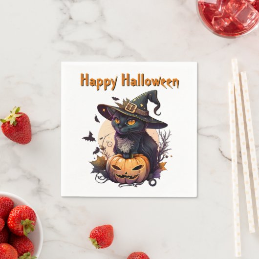Hexenkatze für glückliches Halloween Serviette (Beispiel)