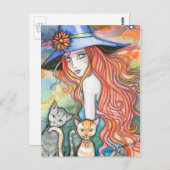 Hexenkatze Halloween Art Postcard von Molly Harris Postkarte (Vorne/Hinten)