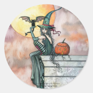 Hexenkatze Halloween-Aufkleber von Molly Harrison Runder Aufkleber