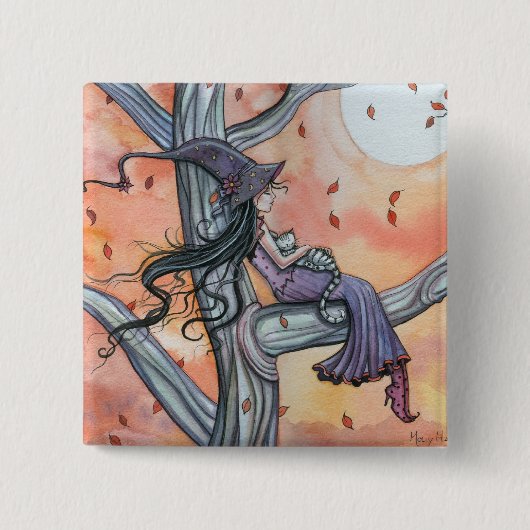 Hexenkatze Halloween Button Pin (Vorderseite)
