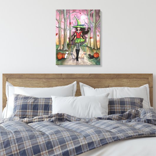 Hexenkatze Halloween Galerie Wrapped Canvas Print Leinwanddruck (Insitu (Schlafzimmer))