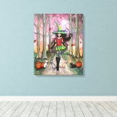 Hexenkatze Halloween Galerie Wrapped Canvas Print Leinwanddruck (Insitu (Holzboden))