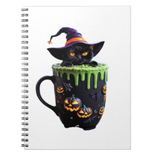 Hexenkatze Halloween-Kaffeetasse – Süße schwarze K Notizblock