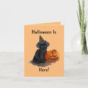 Hexenkatze Halloween-Karte im Vintage-Stil Karte