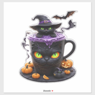 Hexenkatze Halloween-Latte Gruseliger süßer Kaffe Aufkleber