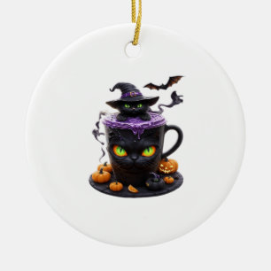 Hexenkatze Halloween-Latte  Gruseliger süßer Kaffe Keramik Ornament