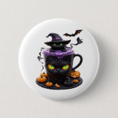 Hexenkatze Halloween Latte - Niedlicher, cremiger  Button (Vorderseite)