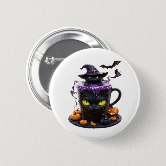 Hexenkatze Halloween Latte - Niedlicher, cremiger Button (Vorne & Hinten)