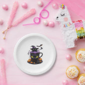 Hexenkatze Halloween Latte - Niedlicher, cremiger  Pappteller (Party)