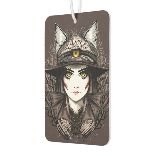 Hexenkatze Halloween Niedliches Portrait Autolufterfrischer (Links)