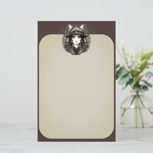 Hexenkatze Halloween Niedliches Portrait Briefpapier (Stehend Vorderseite)