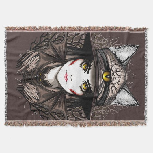 Hexenkatze Halloween Niedliches Portrait Decke (Vorderseite)