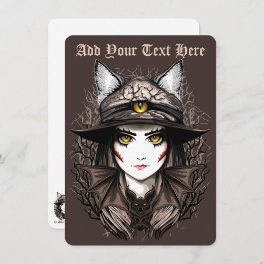 Hexenkatze Halloween Niedliches Portrait Feiertagskarte (Vorne/Hinten)