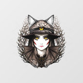 Hexenkatze Halloween Niedliches Portrait Fensteraufkleber (Blatt)