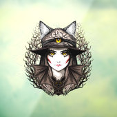 Hexenkatze Halloween Niedliches Portrait Fensteraufkleber (Blatt 3)