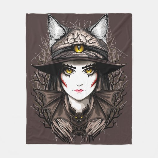 Hexenkatze Halloween Niedliches Portrait Fleecedecke (Vorderseite)