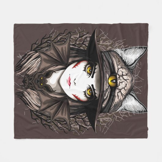 Hexenkatze Halloween Niedliches Portrait Fleecedecke (Vorderseite (Horizontal))