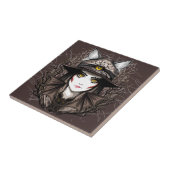 Hexenkatze Halloween Niedliches Portrait Fliese (Seite)