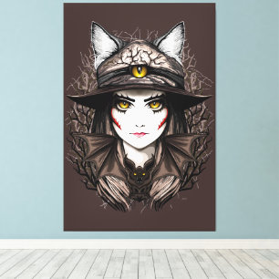 Hexenkatze Halloween Niedliches Portrait Leinwanddruck