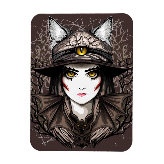 Hexenkatze Halloween Niedliches Portrait Magnet (Vertikal)