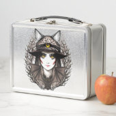 Hexenkatze Halloween Niedliches Portrait Metall Brotdose (Beispiel)