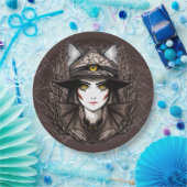 Hexenkatze Halloween Niedliches Portrait Pappteller (Party)