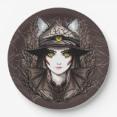 Hexenkatze Halloween Niedliches Portrait Pappteller (Vorderseite)