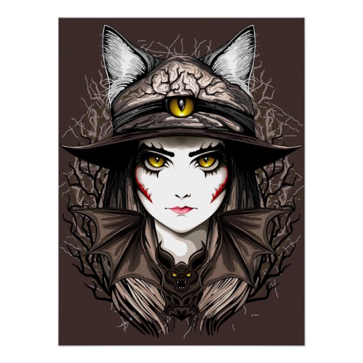 Hexenkatze Halloween Niedliches Portrait Poster (Vorderseite)