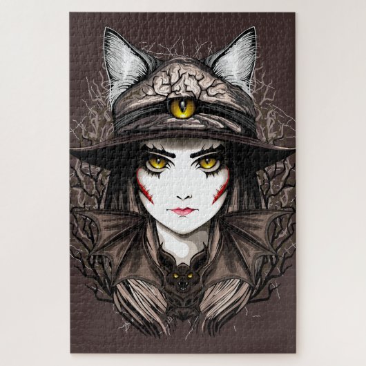 Hexenkatze Halloween Niedliches Portrait Puzzle (Vertikal)