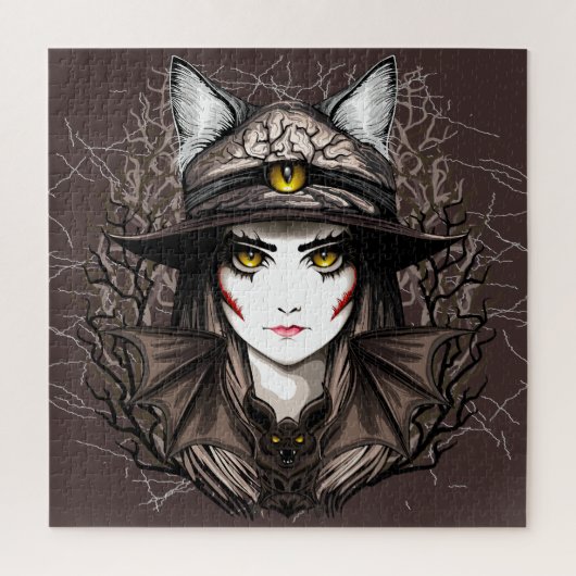 Hexenkatze Halloween Niedliches Portrait Puzzle (Vertikal)