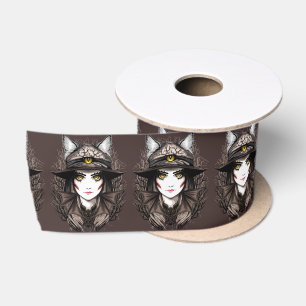 Hexenkatze Halloween Niedliches Portrait Satinband