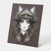 Hexenkatze Halloween Niedliches Portrait Sockelschild (Vorderseite)